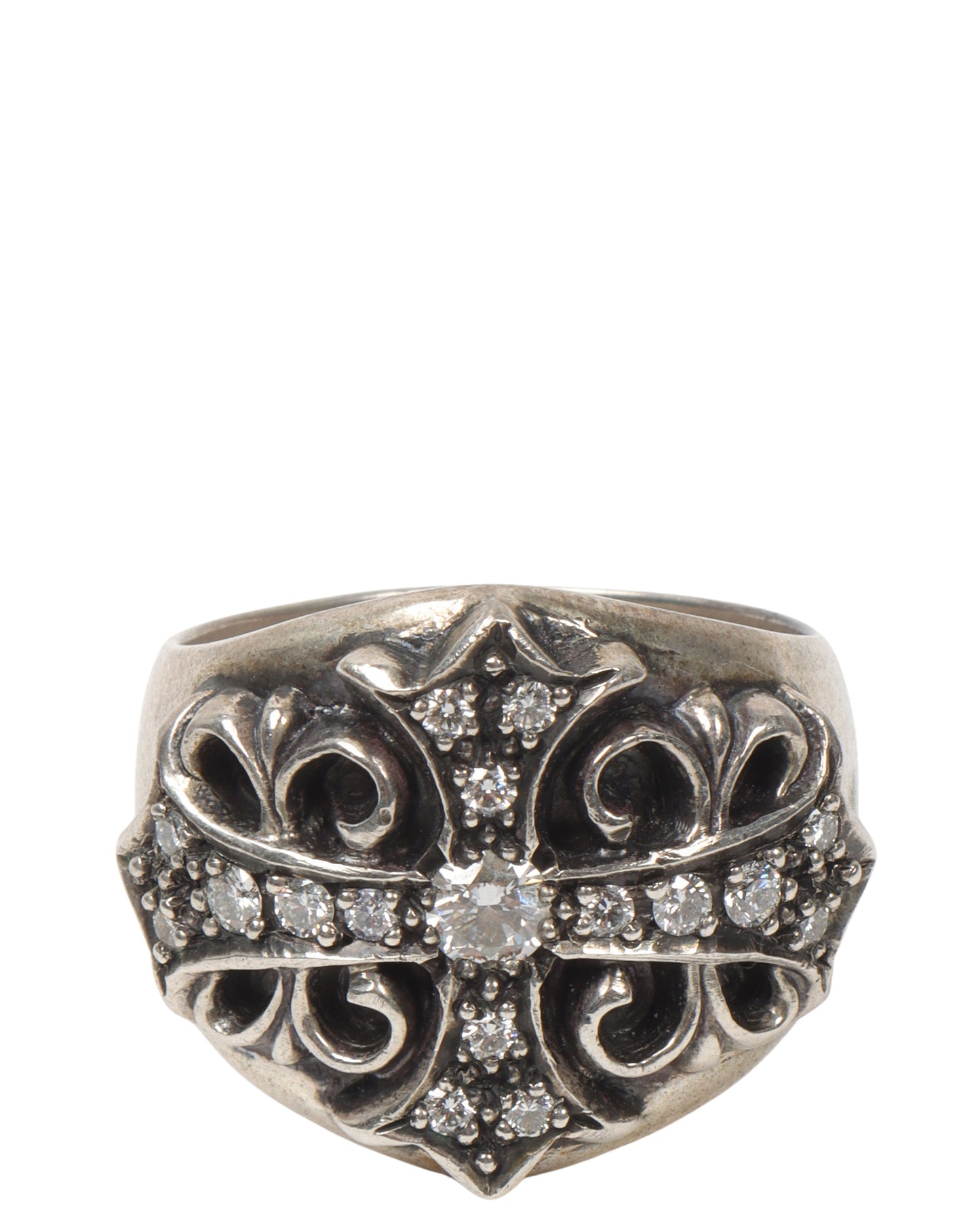 Diamond Fleur Cross Ring
