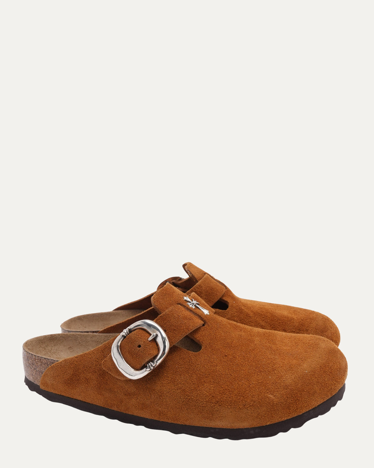 Cross Embellished Birkenstock Boston Suede Mule