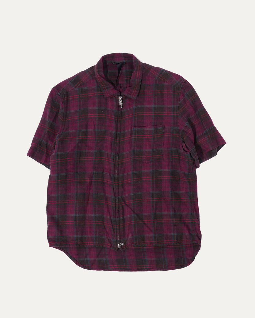 Short Sleeve Flannel Zip Up Shirt