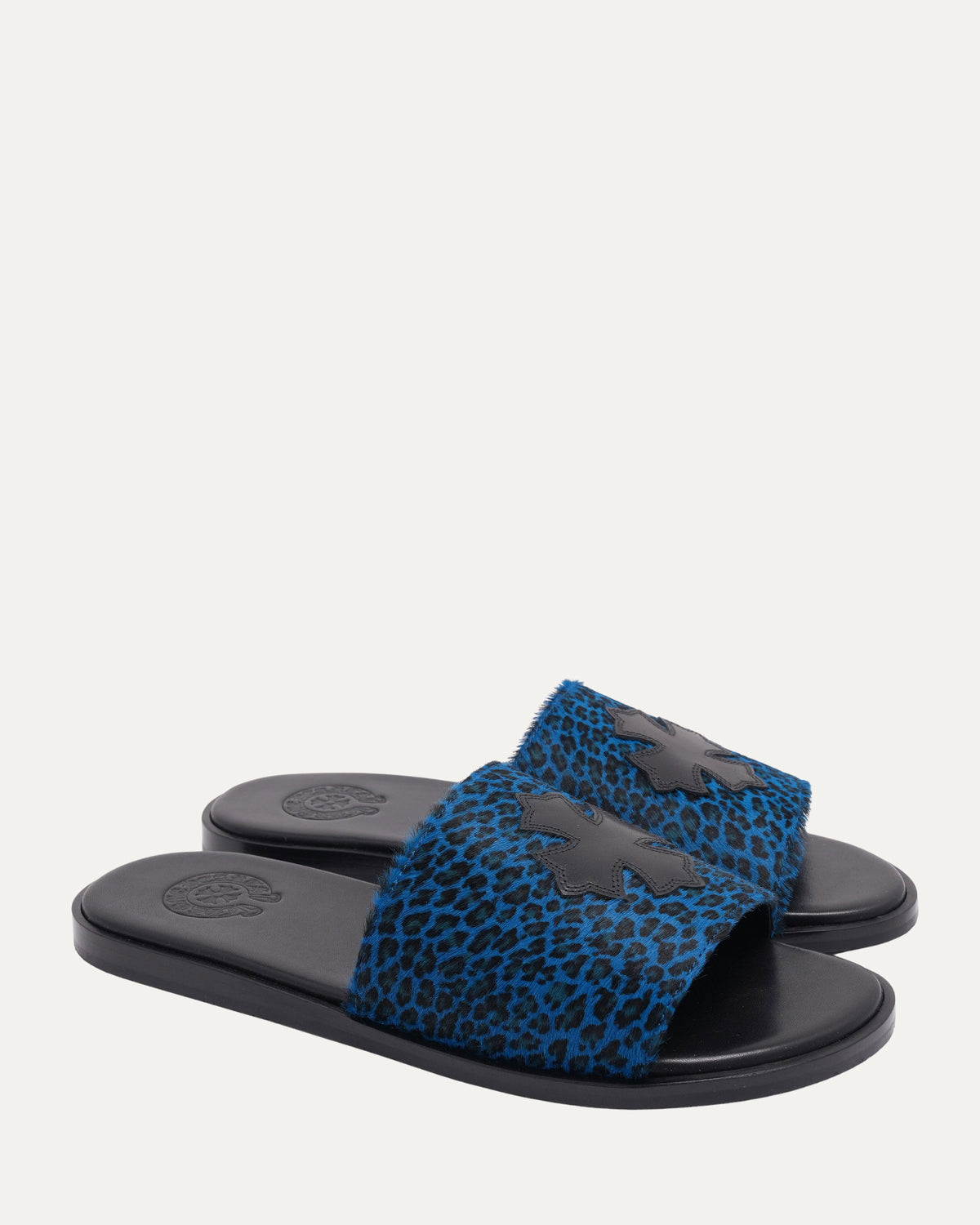 Plus Cross Patch Leopard Slides
