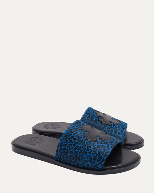 Plus Cross Patch Leopard Slides