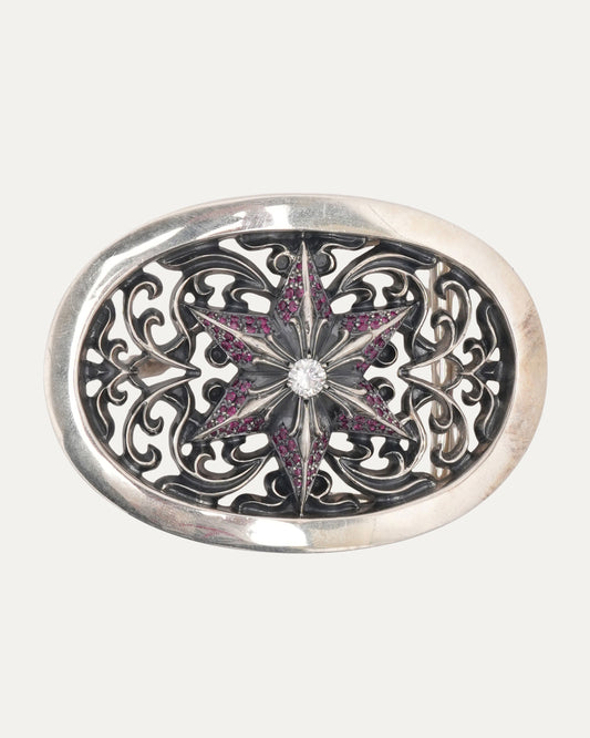 Diamond and Ruby Oval Star Belt Buckle