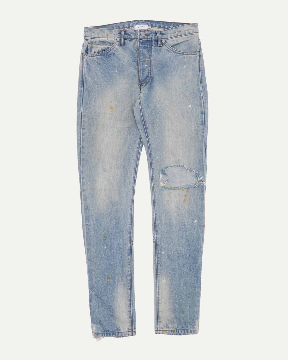 Distressed Button Hem Jeans