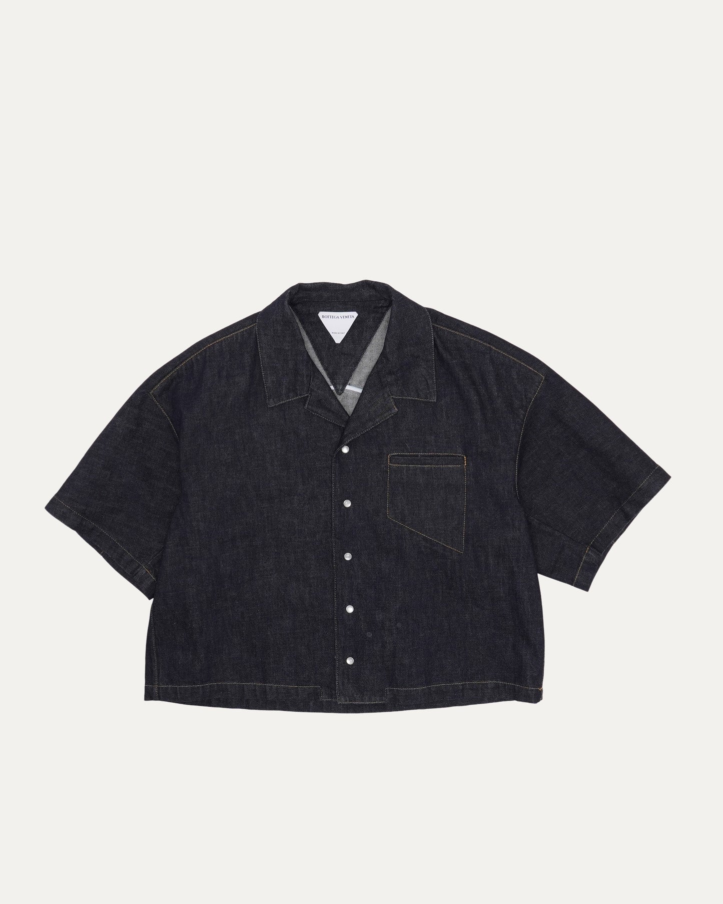 Cropped Denim Short Sleeve Shirt