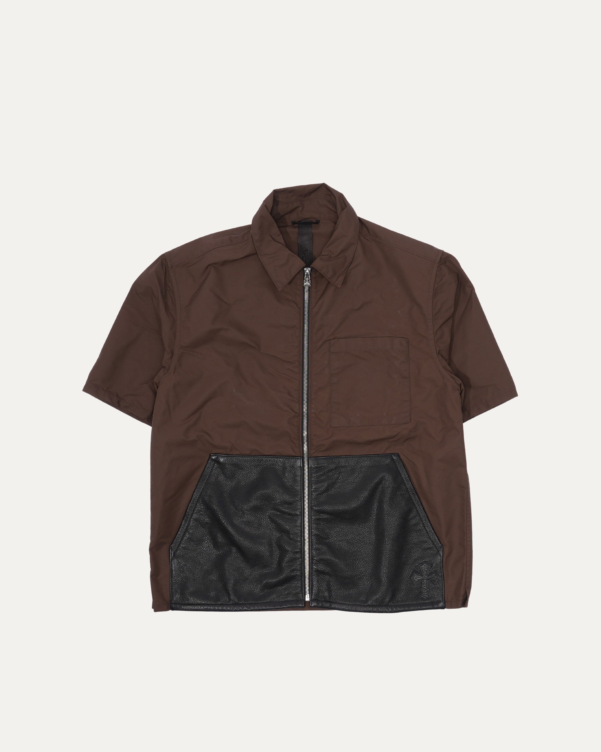 Nylon and Leather Sedated Zipper Shirt