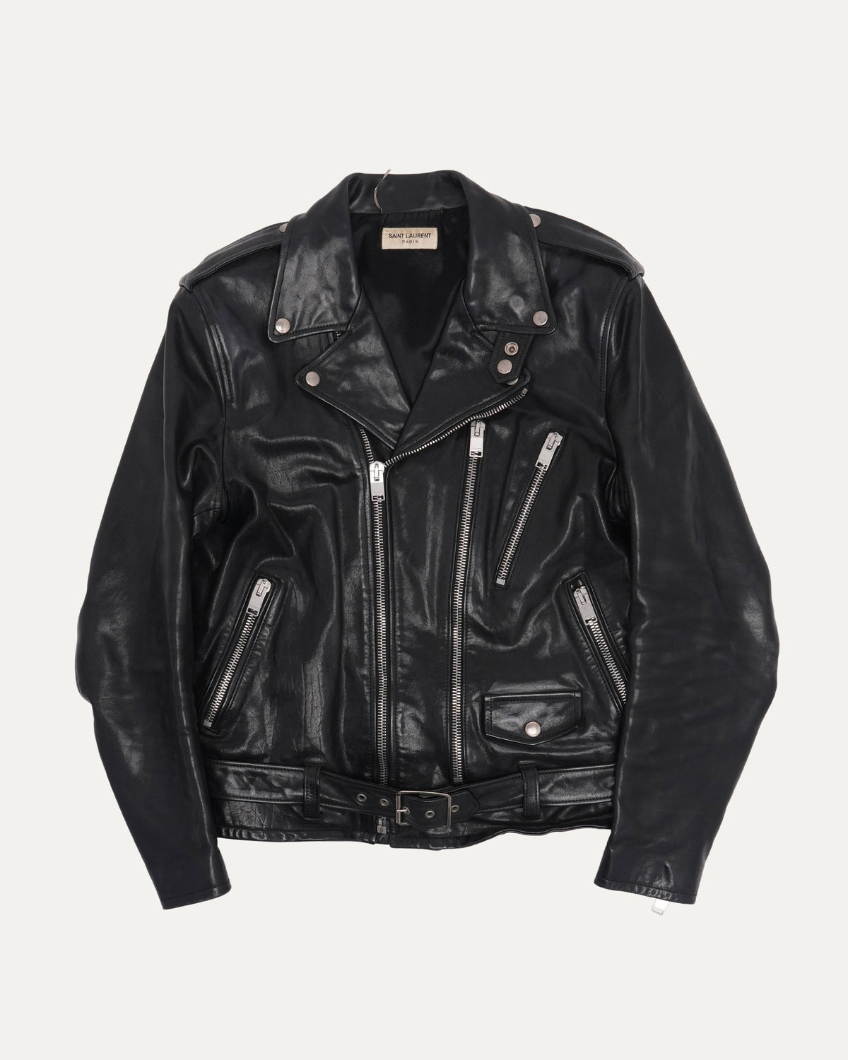 Leather Belted Double Rider Jacket