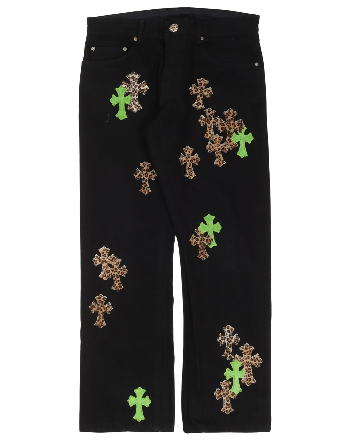 Leopard Cross Patch Jeans w/ 35 Cross Patches