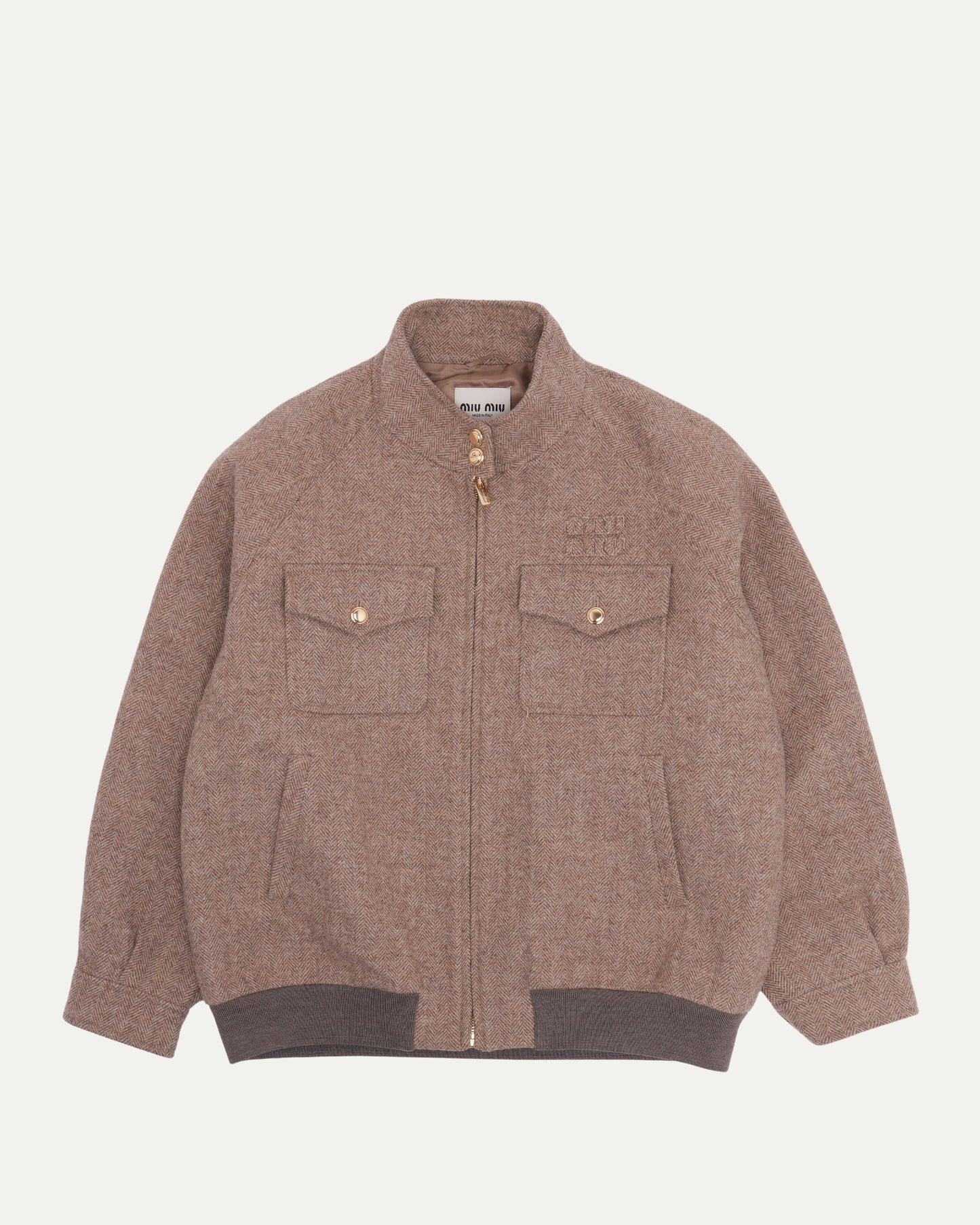 Herringbone Oversized Zip Up Jacket