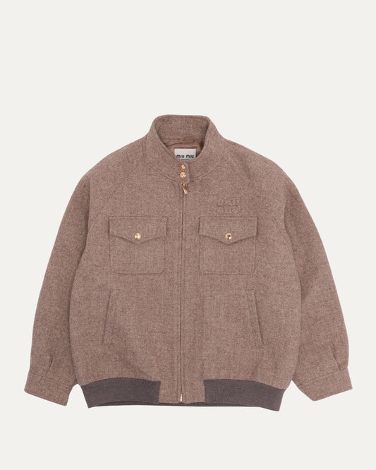 Herringbone Oversized Zip Up Jacket