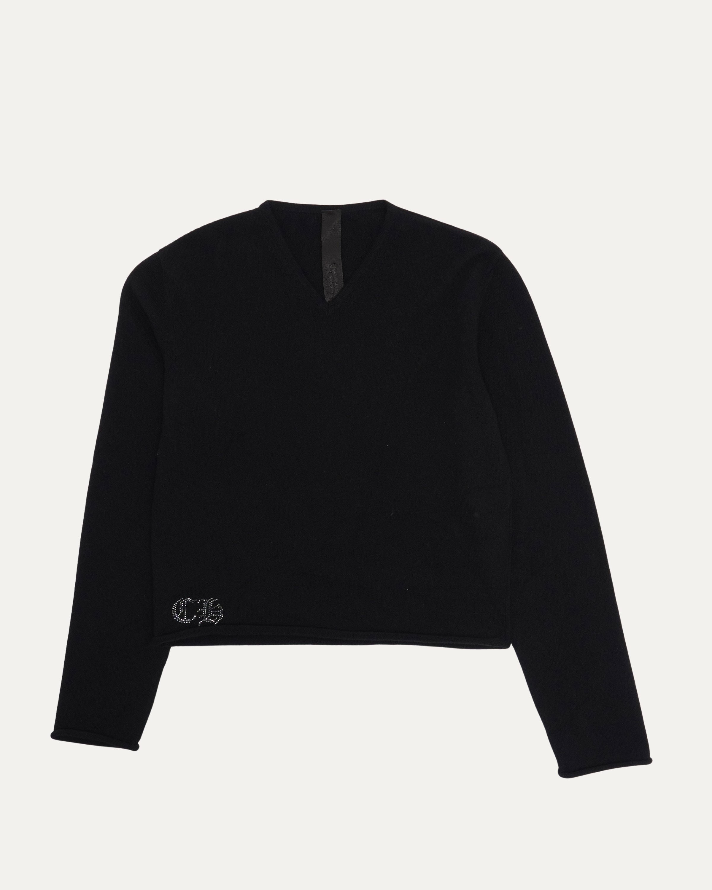 トップス hk23RRR123 INNER CHAMBER TEE / BLACK Chrome Hearts Rhinestone Hairy Cross Cashmere V-Neck Sweater