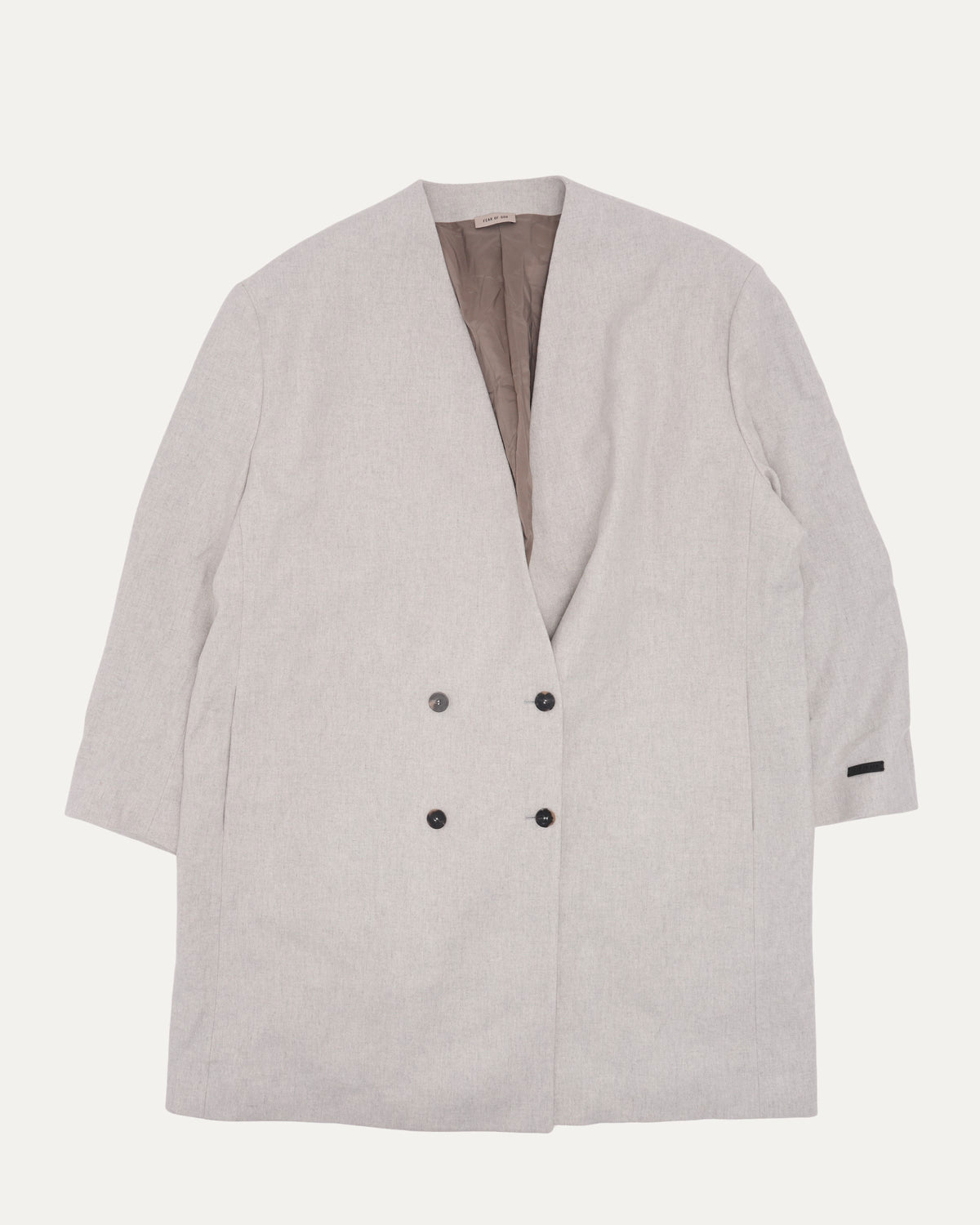 Lapelless Double Breasted Virgin Wool Coat