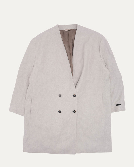 Lapelless Double Breasted Virgin Wool Coat