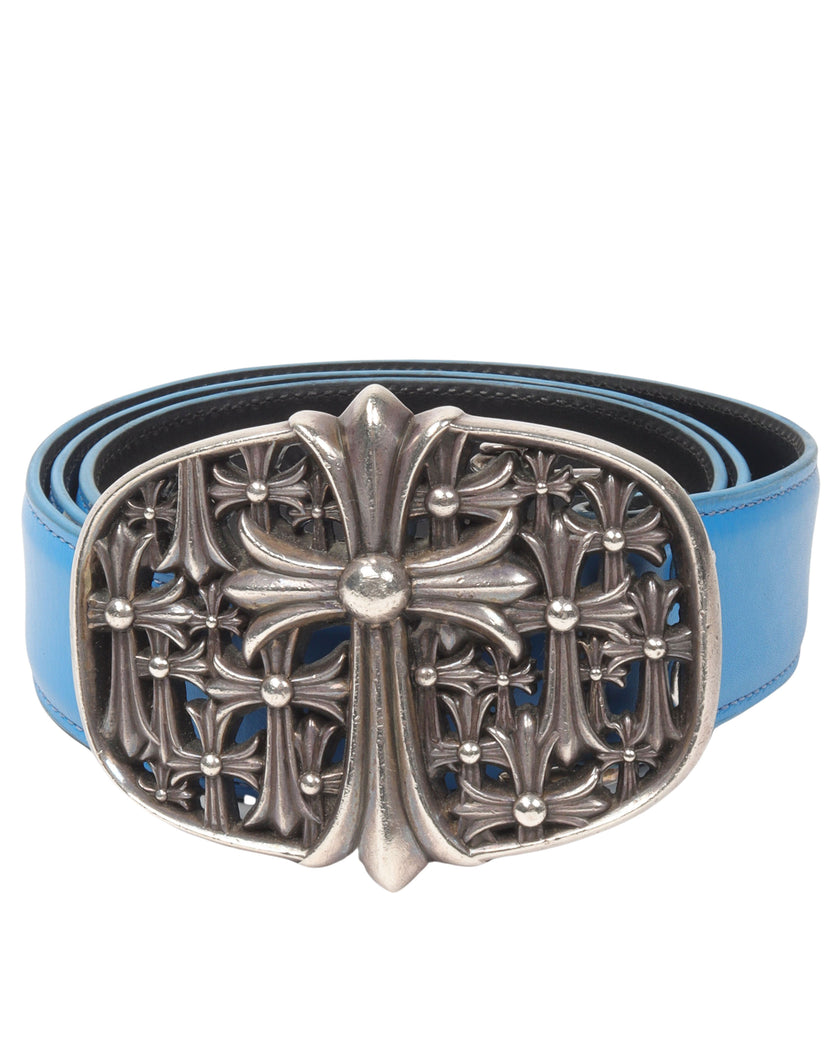 Cemetery Cross Blue Leather Belt