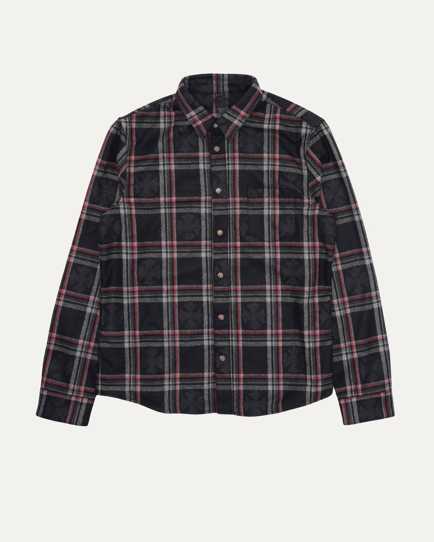 Gas Station Plaid Cashmere Cross Patch Loose Ends Flannel Shirt