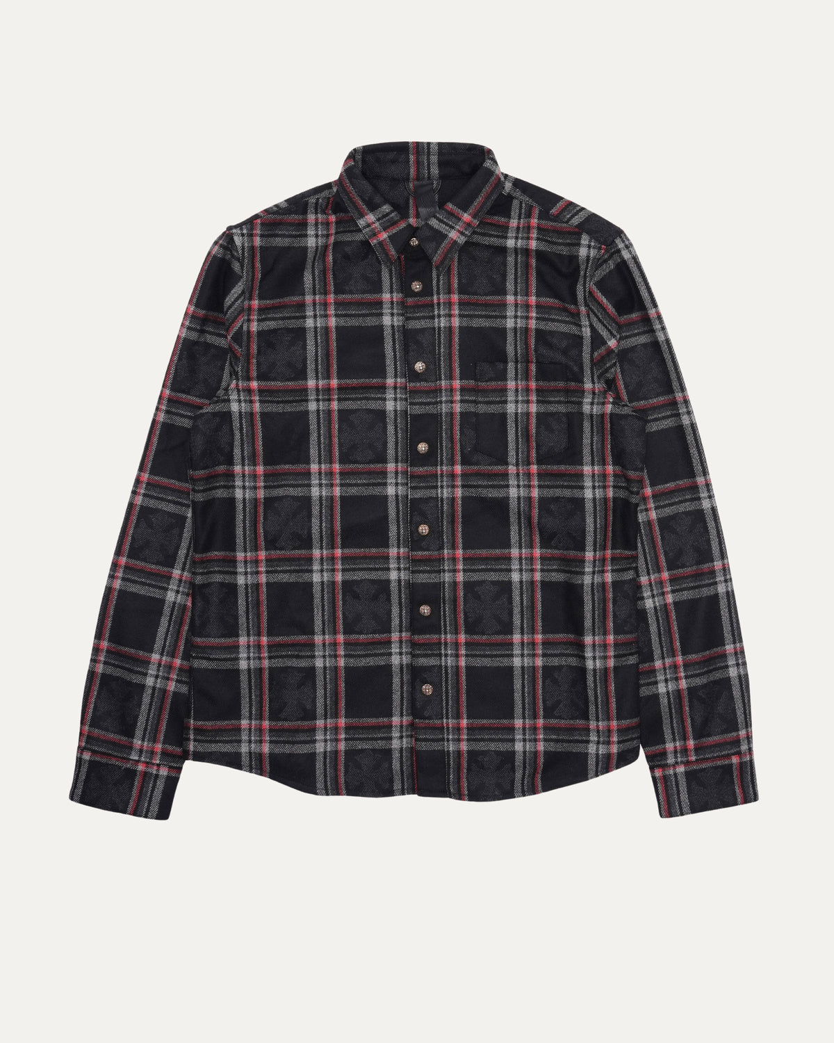 Gas Station Plaid Cashmere Cross Patch Loose Ends Flannel Shirt