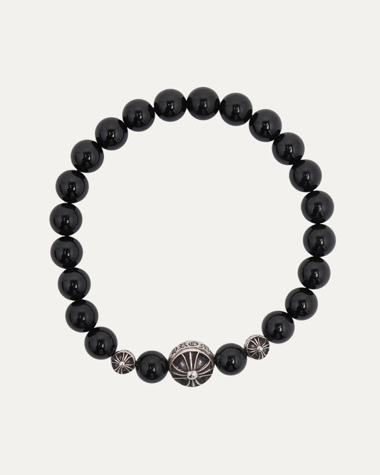 Large Multicharm Black Tourmaline Bead Bracelet