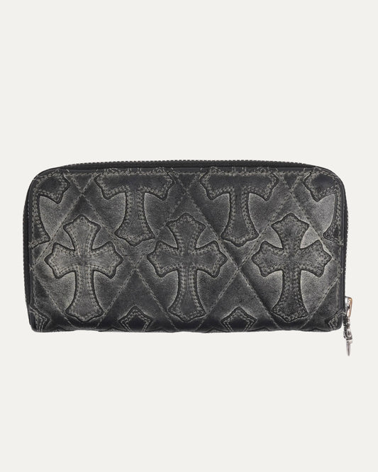 Quilted Cross Patch Long Zip Wallet