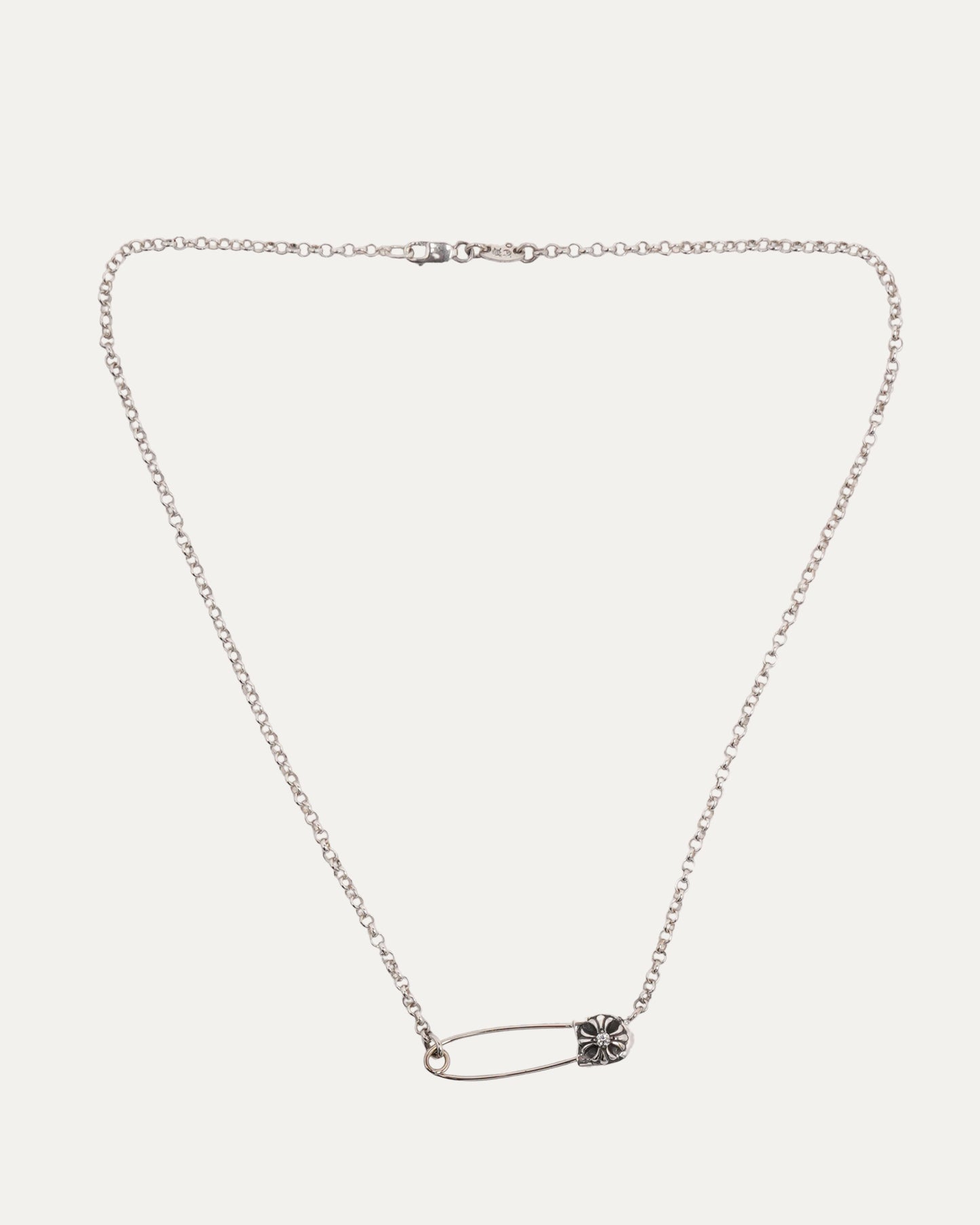 Diamond Safety Pin Roll Chain Necklace