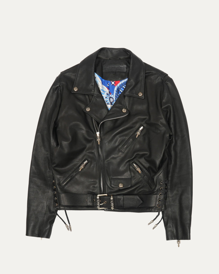 Hermes Lined Leather Belted Biker Jacket