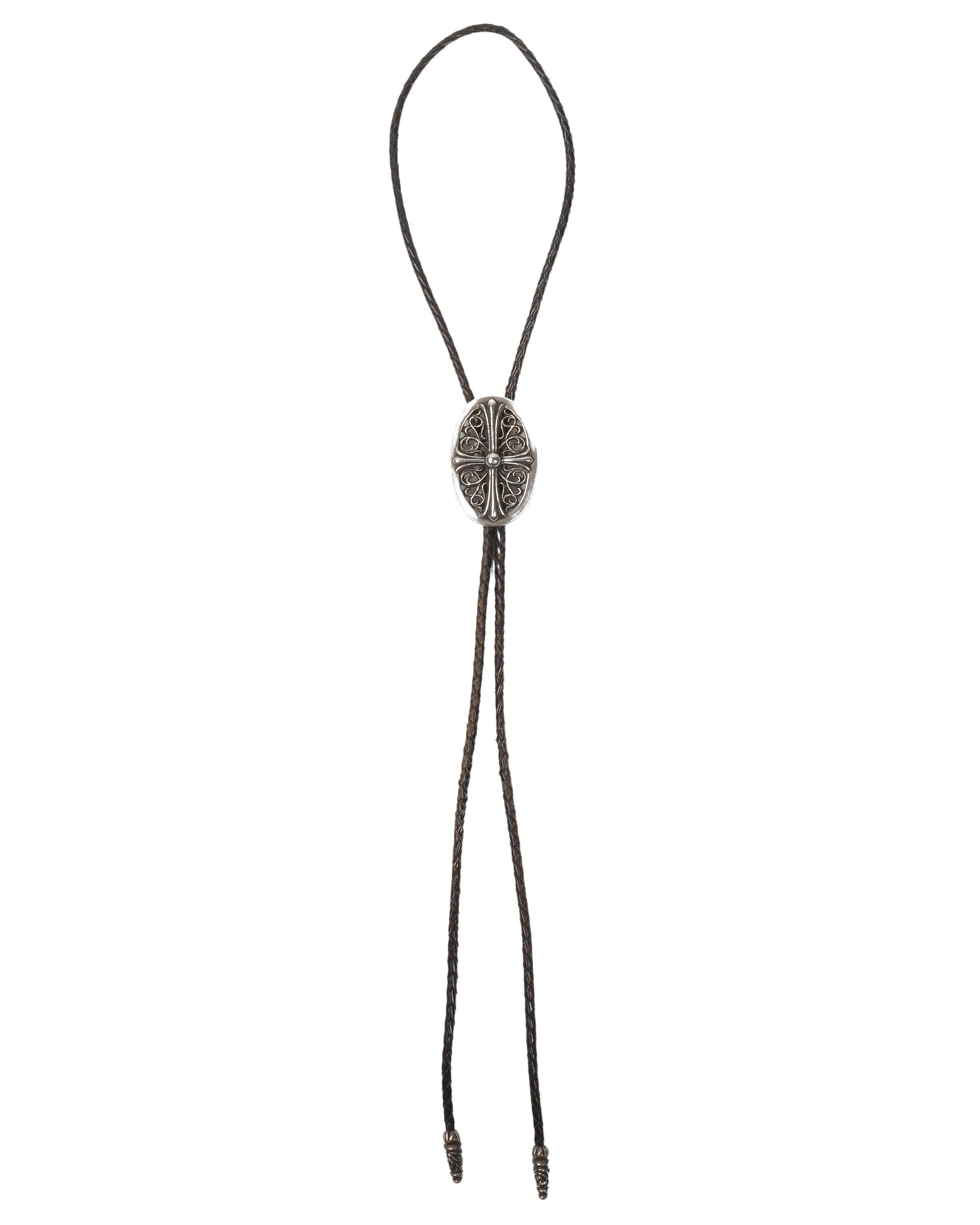 Oval Cross Braided Leather Bolo Tie