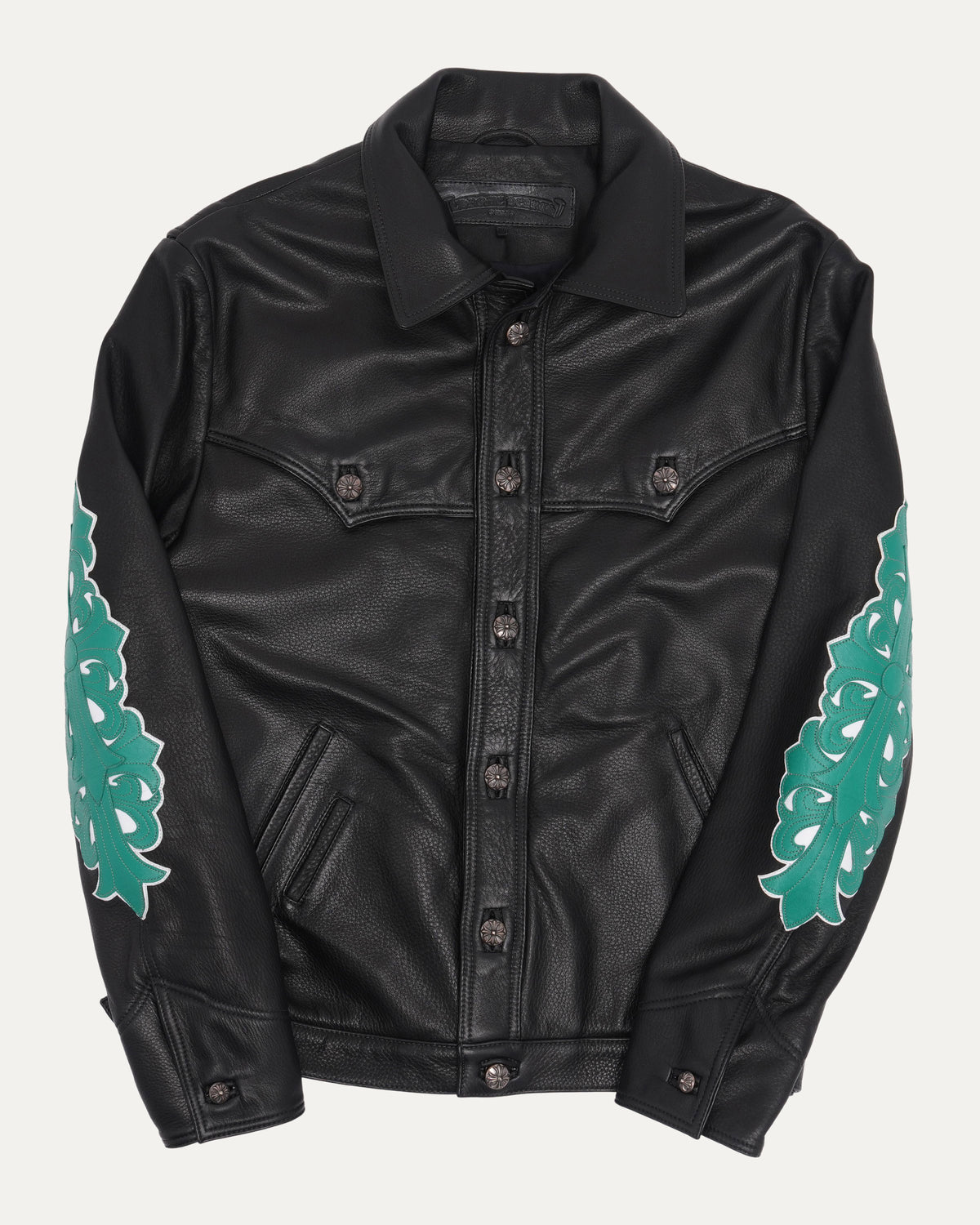 Floral Cross Patch Western Leather Jacket