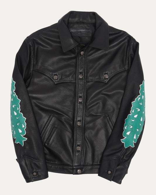 Floral Cross Patch Western Leather Jacket