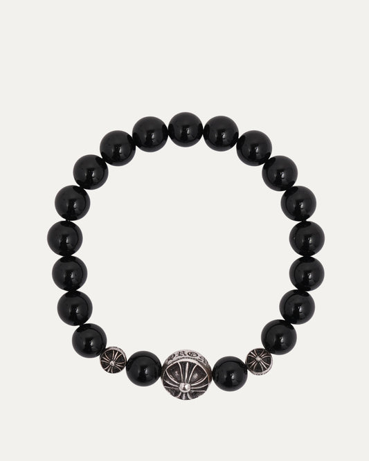 Large Multi Charm Onyx Bead Bracelet