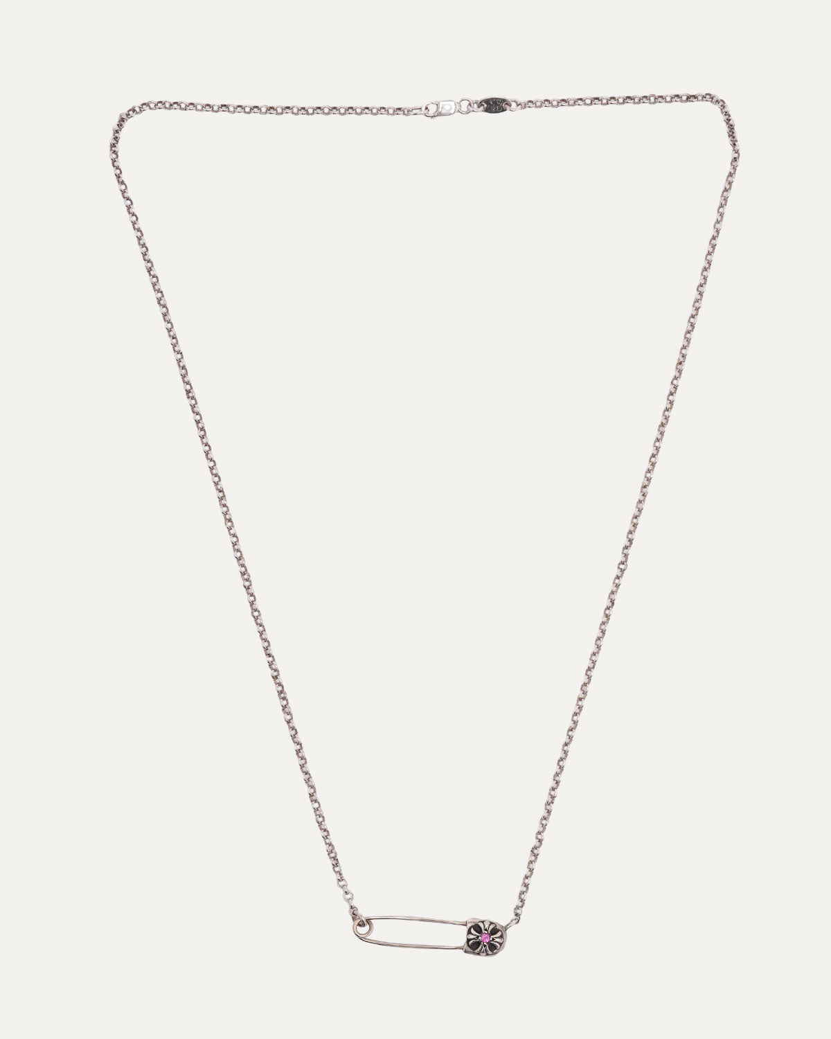 Pink Sapphire Safety Pin Roll Chain Necklace