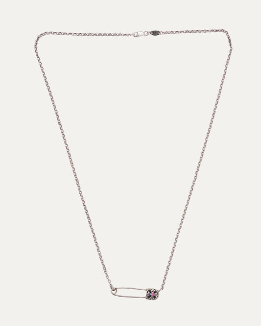 Pink Sapphire Safety Pin Roll Chain Necklace