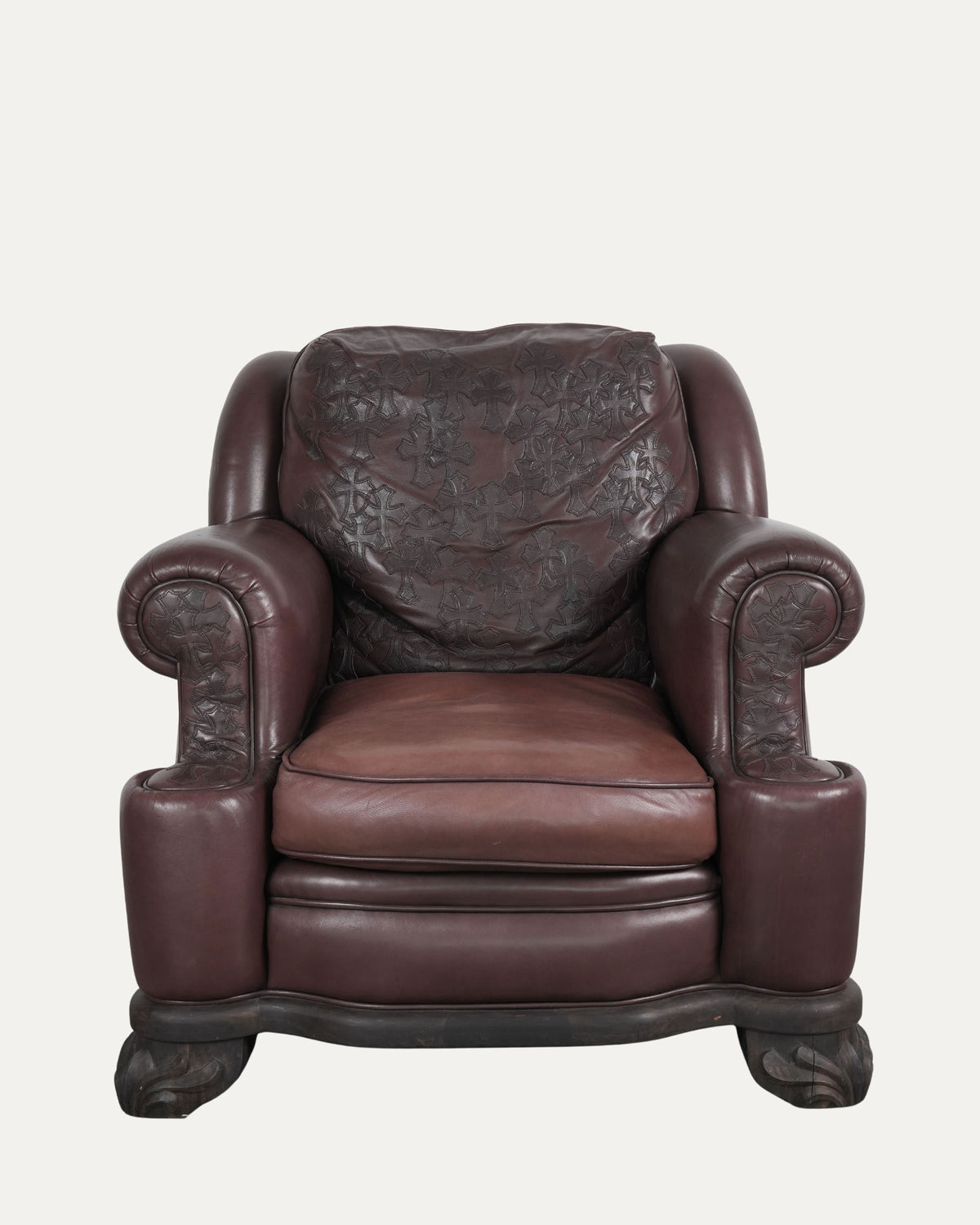 Leather Cross Patch Lounge Chair & Ottoman Set