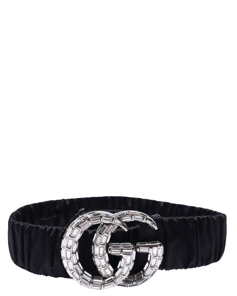 Marmont Wide Crystal-Embellished Silk Belt