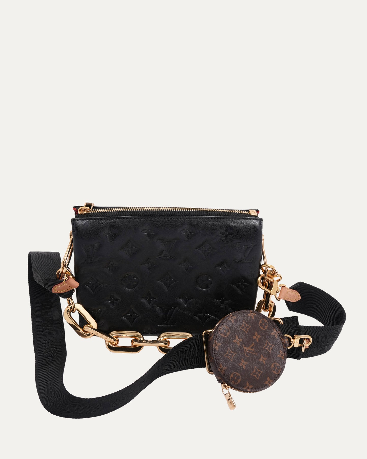 Embossed Monogram Chain Cross Body Bag With Coin Pouch