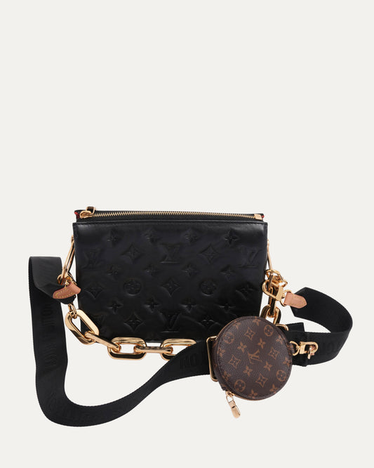 Embossed Monogram Chain Cross Body Bag With Coin Pouch