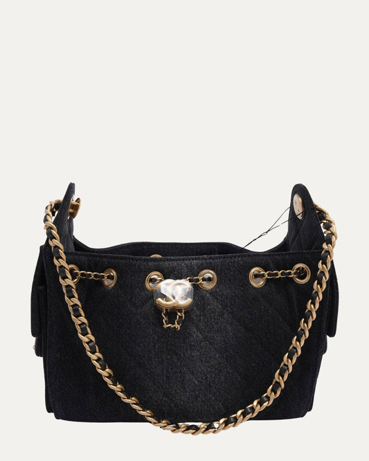 Washed Denim Quilted Mini 25 Hobo Bag