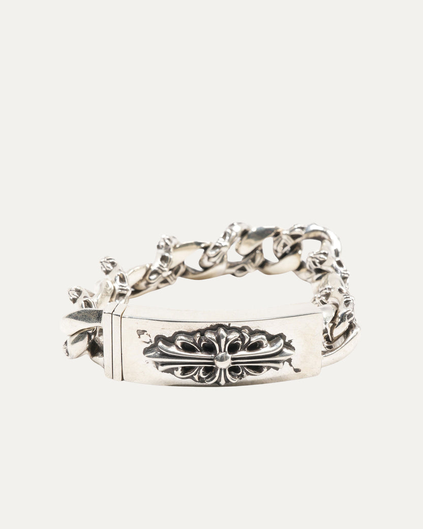 Fancy Link Floral Cross ID Bracelet