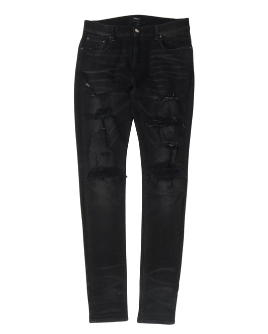 Distressed Knit Repair Denim Jeans