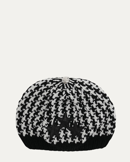Houndstooth Star Patch Beanie