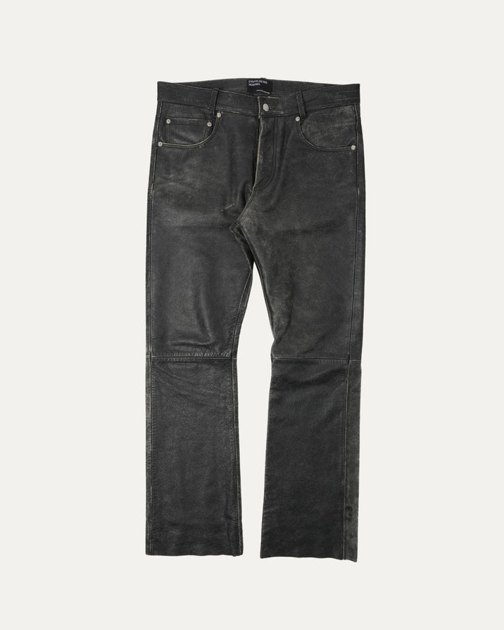 Repaired Raw Hem Leather Flare Pants