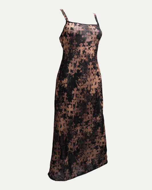 Waterfall Cross Patch Print Mesh Dress