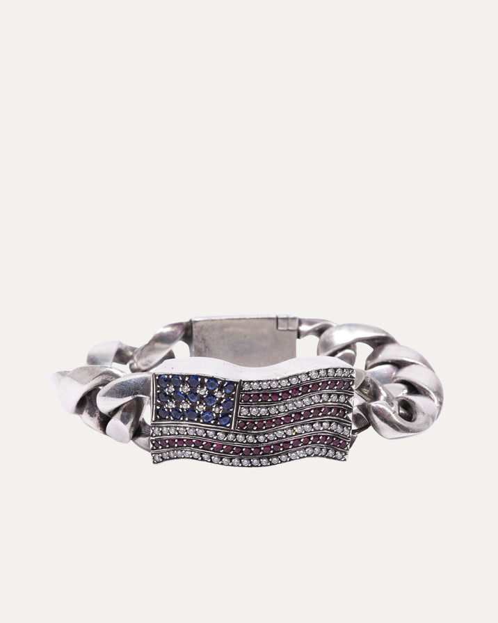 Diamond American Flag ID Bracelet