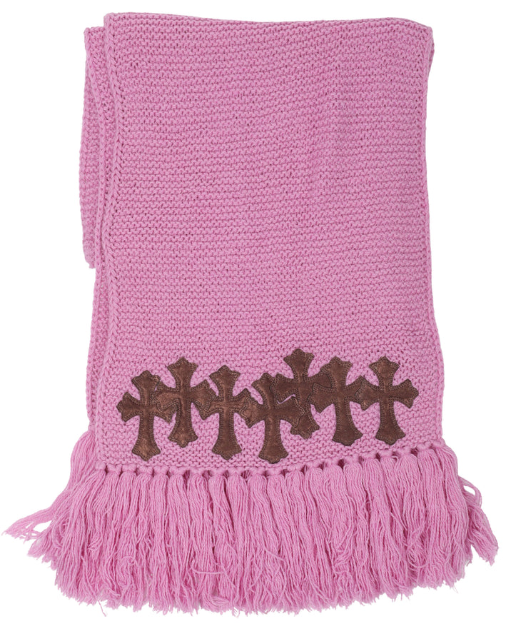 Pink Leather Cross Cashmere Scarf