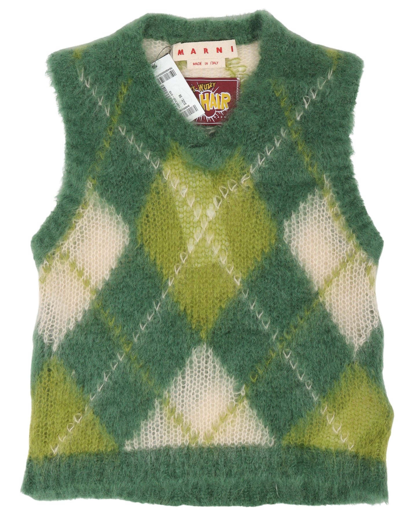 Diamond Plaid Fuzzy Mohair Sweater Vest