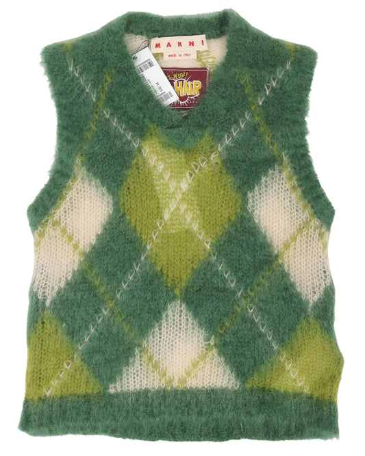 Diamond Plaid Fuzzy Mohair Sweater Vest