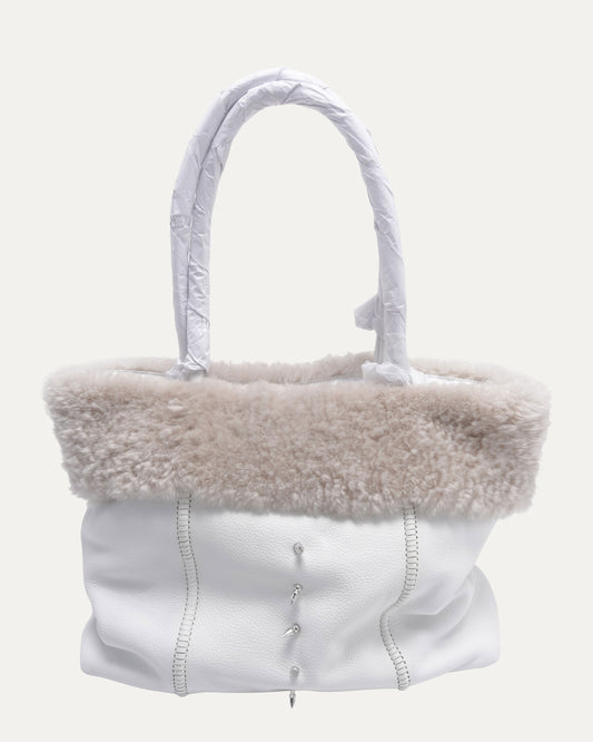 Spike Embellished Shearling Gooey Ghoul Tote Bag
