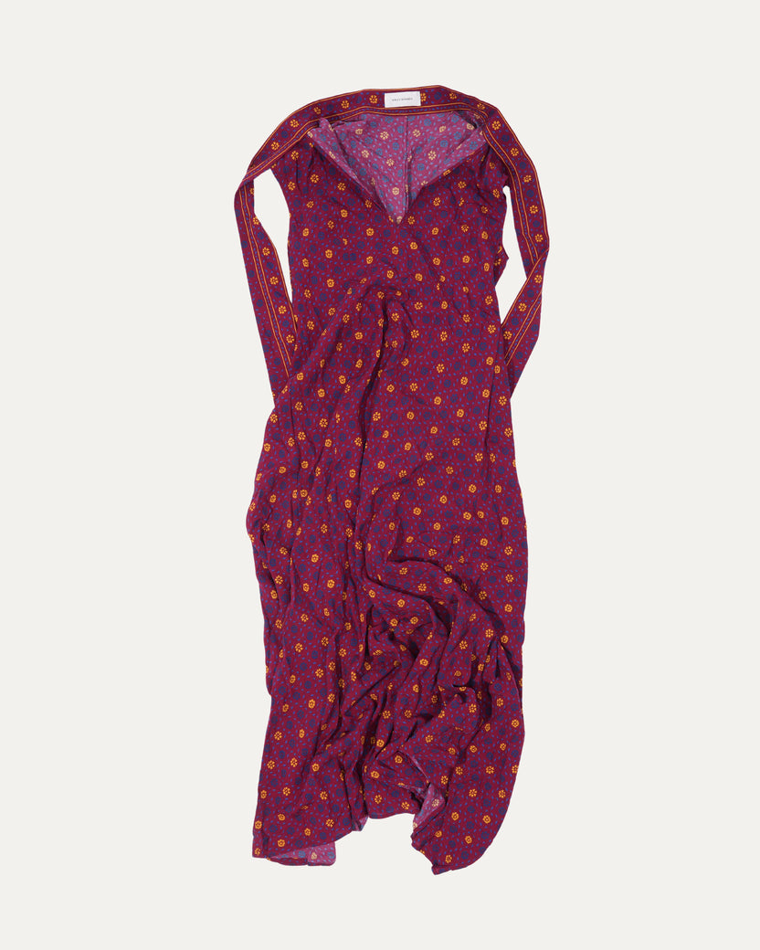 Madras Floral Tie-Neck Midi Dress