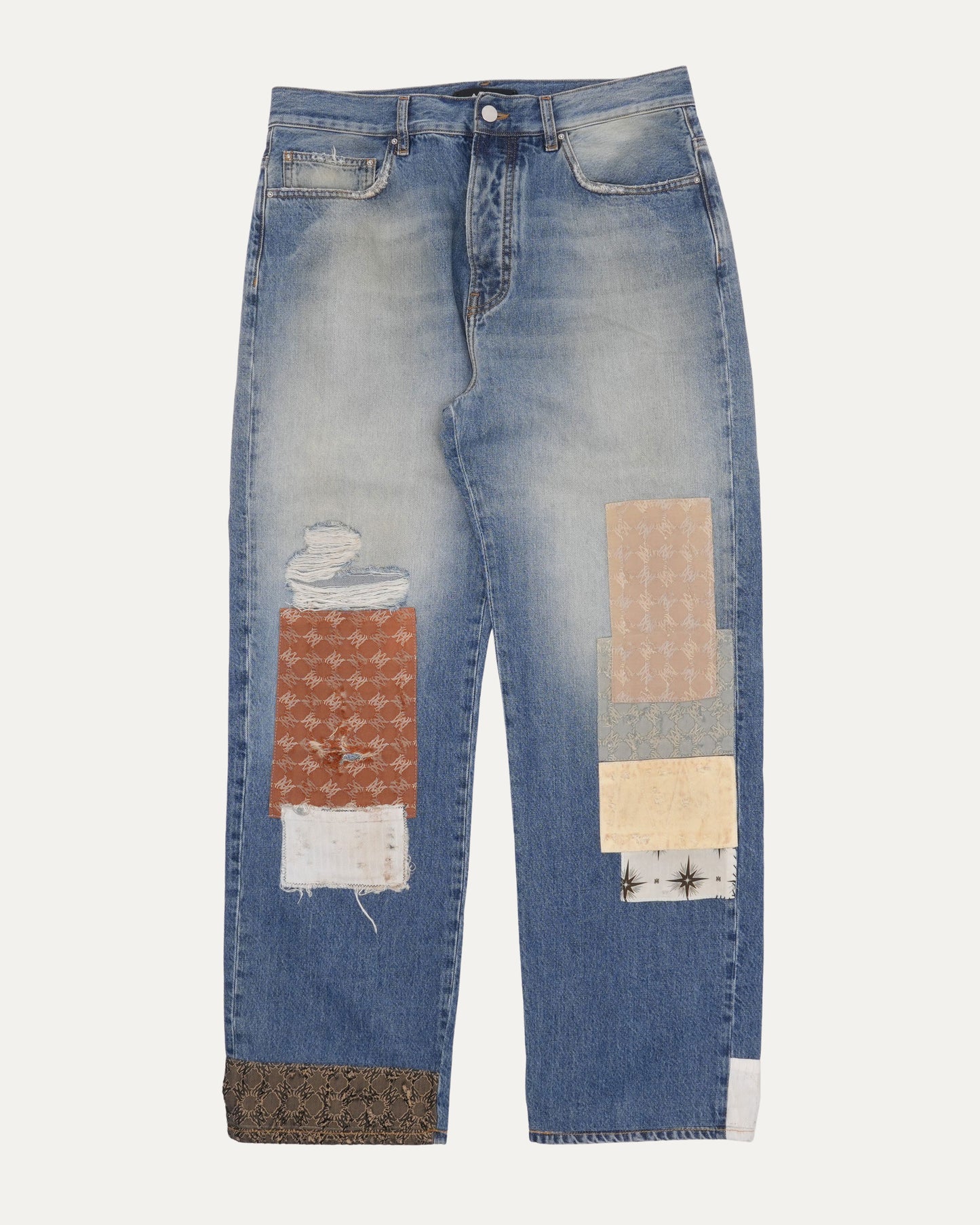 Patchwork Straight Leg Jeans