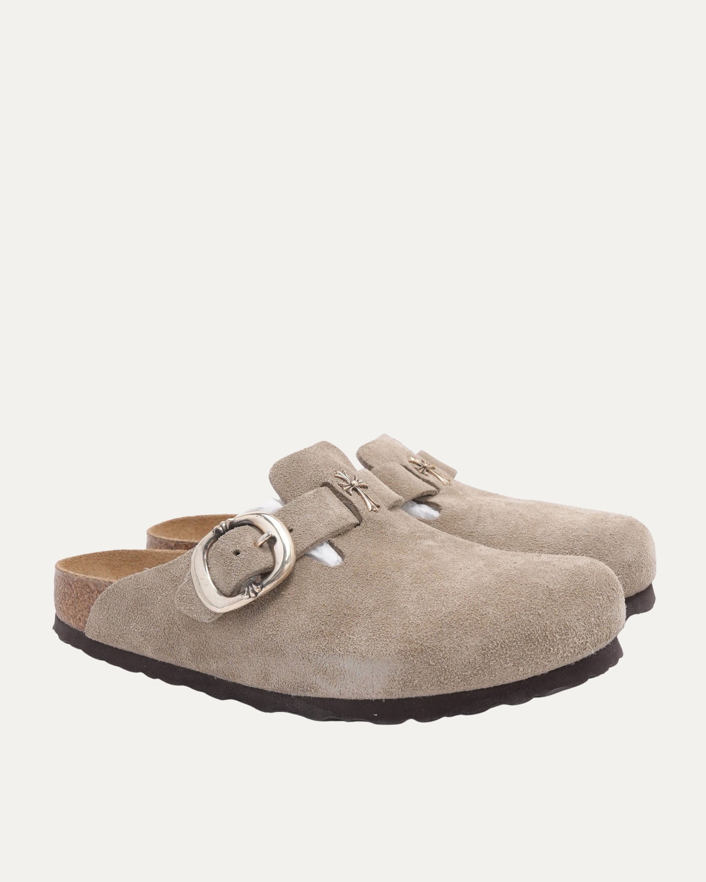 Cross Embellished Birkenstock Boston Suede Mule