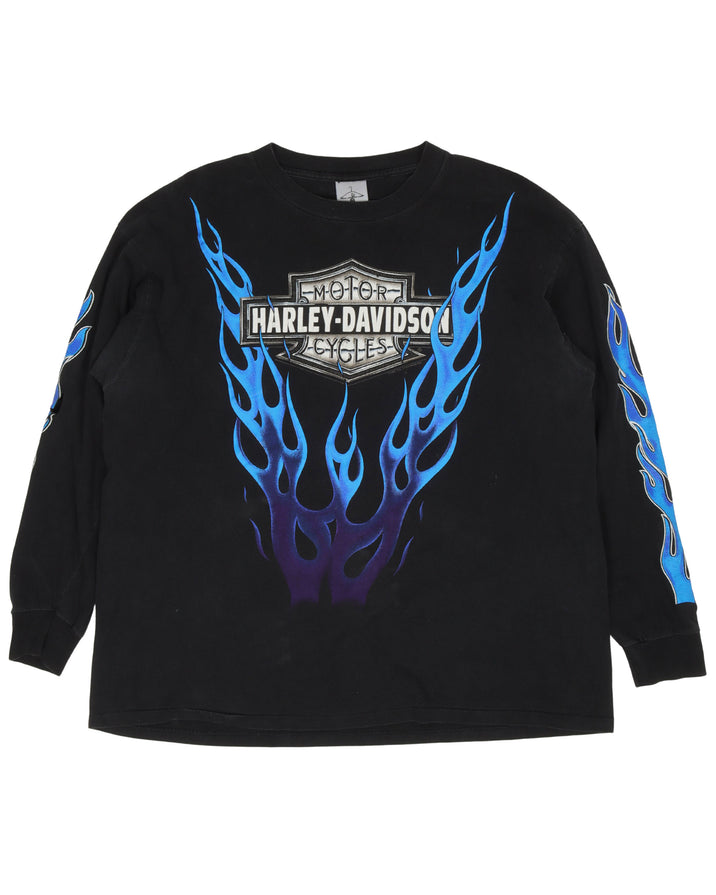Harley Davidson Blue Flames Long Sleeve T-Shirt