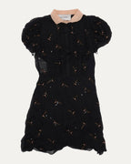 Bead Embellished Contrast Collar Silk Dress