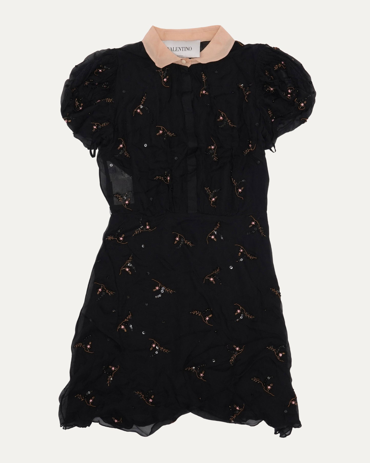 Bead Embellished Contrast Collar Silk Dress